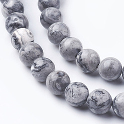 Map Stone Natural Map Stone/Picasso Stone/Picasso Jasper Beads Strands, Round, 6mm, Hole: 1mm, about 60~65pcs/strand, 15 inch