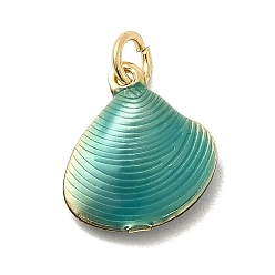 Бирюза Латунь эмаль прелести, шарм из ракушек, долговечный, без свинца и без кадмия, с целью перехода в кольце, стойки покрытие, реальный 18 k позолоченный, бирюзовые, 14.5x13.5x4 мм, отверстие : 3.5 мм