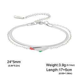 Нержавеющая Сталь Цвет Карта Израиля 304 Браслеты из нержавеющей стали с эмалированными цепочками и змеями, браслеты для женщин, цвет нержавеющей стали, 6-3/4 дюйм (17 см)