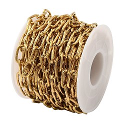Golden Ion Plating(IP) 304 Stainless Steel Textured Oval Link Chains, Cable Chains, Soldered, with Spool, Golden, 12x6x1.5mm