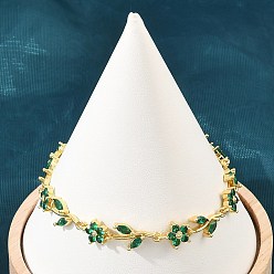 Vert Bracelets en laiton pavé de zirconiums cubiques à maillons en forme de fleur pour femmes, crémaillère plaquage, plaqué longue durée, sans cadmium et sans plomb, réel 18 k plaqué or, verte, 7.44 pouce (18.9 cm)
