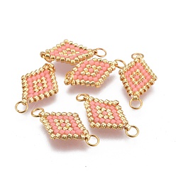 Легкий Лосось Японский бисер miyuki & toho ручной работы ссылки, С латунным кольцом прыжка, Ткацкий станок, ромб, светлый померанцевый, 18x12~12.5x1.8 мм, отверстие : 2.5 мм, 1.8 мм толщиной