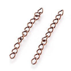 Red Copper Iron Ends with Twist Chains, Cadmium Free & Lead Free, Red Copper, 50x3.5mm, Links: 5.5x3.5x0.5mm