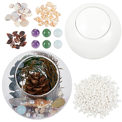 Gemischte Farbe Ocean Them Mikrolandschafts-Glaszylinder-Bausatz, inklusive Glasvase, Quarzsande, Muschel- und Naturperlen aus Amethyst, Aventurin und Opalit, Gemischte Farbe, Glasvase: 120mm, Bohrung: 120 mm, Innendurchmesser: 67 mm, 1 Stk. / Satz