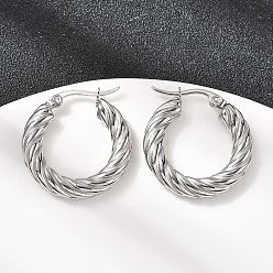 Нержавеющая Сталь Цвет 304 серьги-кольца из нержавеющей стали с закрученными кольцами, цвет нержавеющей стали, 24.5x4.6 мм