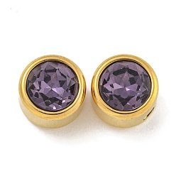 Сливовый Ионное покрытие (ip) 304 нержавеющая сталь с k9 стеклянными бусинами со стразами, плоско-круглые, золотые, слива, 8x6.5 мм, отверстие : 1.8 мм