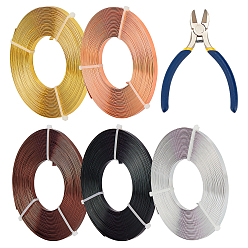 Mixed Color Flat Aluminum Wire, with Iron Side Cutting Pliers, Mixed Color, 5mm, about 10m/roll, 5 colors, 1roll/color, 5rolls/set