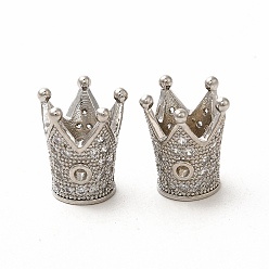 Платина Стойки обшивки латунь микро проложить кубического циркония бусы, долговечный, без кадмия и без свинца, корона, платина, 12~12.5x10~11 мм, отверстие : 1.2 мм