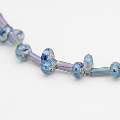 Стально-синий 2 отверстие гальванических стекла овальной шарик нити, с полным покрытием цвета радуги, со стеклянной стеклярусом, стальной синий, 5x3 мм, отверстие : 1 мм, около 114 шт / нитка, 17.3 дюйм