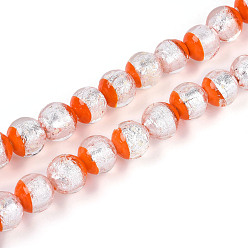 Оранжевый Светящиеся бусины ручной работы из серебряной фольги в технике лэмпворк, круглые, светится в темноте, оранжевые, 10~11 мм, отверстие : 1.2~1.4 мм, около 50 шт / нитка, 18.50~18.90 дюйм (47~48 см)