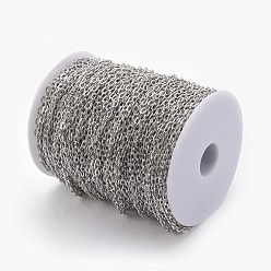 Platinum Iron Textured Cable Chains, Unwelded, with Spool, Platinum, 4x3x0.7mm, about 328.08 Feet(100m)/roll