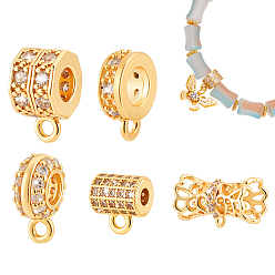 Mixed Shapes 5 шт. 5 стили латунные микропаве прозрачные кубические циркониевые трубчатые дужки, разнообразные, 6~11.5x4~10x3~8.5 мм, отверстие : 0.8~1.6 мм