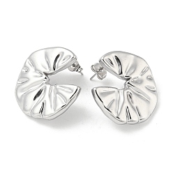 Нержавеющая Сталь Цвет Не тускнеют 304 серьги-гвоздики из нержавеющей стали, Текстурированный лист лотоса, цвет нержавеющей стали, 26x26.5 мм