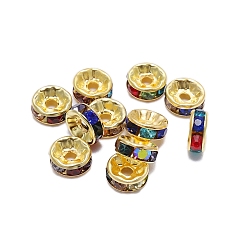 Colorful Rondelle Brass Rhinestone Spacer Beads, Colorful, 4mm, Hole: 1mm