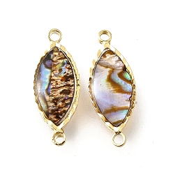 Horse Eye Латунные подвески-соединители из натуральной пауа-ракушки, с эпоксидной смолой, золотые, лошадиный глаз , 21.5x8.5x3.5~4 мм, отверстие : 1.6 мм