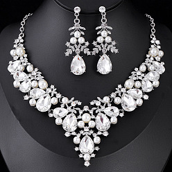 Кристалл Ожерелья из сплава со стразами и комплекты серег-гвоздиков для женщин, слеза, кристалл, 450 мм