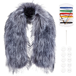 Серый Воротник из искусственного шерстяного меха, иголкой и ниткой, Кнопки, серые, 880x220x40 мм