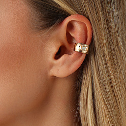 Light Goldenrod Yellow Zinc Alloy & Glass Cuff Earrings for Women, Rectangle, Golden, Light Goldenrod Yellow, 8x14mm