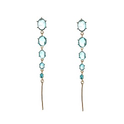 Pale Turquoise Alloy & Rhinestone Stud Dangle Earrings, Oval, Pale Turquoise, 110x10mm