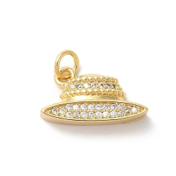 Real 18K Gold Plated Rack Plating Brass Clear Cubic Zirconia Pendants, with Jump Ring, Long-Lasting Plated, Cadmium Free & Lead Free, Hat Charms, Real 18K Gold Plated, 14x18x4mm, Hole: 3mm