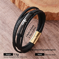 Oro Pulseras vintage de acero inoxidable trenzadas de imitación de cuero con múltiples hebras y cierres magnéticos para hombre, joyería estilo hip hop, negro, dorado, diámetro interior: 304 pulgada (2.76 cm)