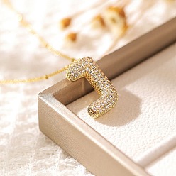 Letter J Латунные микропаве прозрачные кубические цирконии ожерелья с подвесками в виде букв, реальный 18 k позолоченный, буква J, 17.72 дюйм (45 см)