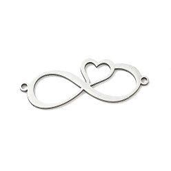 Color de Acero Inoxidable 201 colgantes de acero inoxidable, infinito con dijes de corazón, Corte con laser, color acero inoxidable, 13.5x34.5x1.5 mm, agujero: 1.5 mm