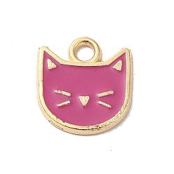 Бледно-фиолетовый Красный Стеллаж покрытие сплава эмалью подвески, без кадмия и без свинца, золотой свет, очарование в форме кошки, бледно-фиолетовый красный, 14.5x13x1 мм, отверстие : 2.5 мм