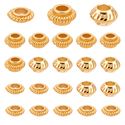 Золотой 20 шт. 3 стили 925 рифленые бусины из стерлингового серебра, рондель, золотые, 3.5~4x1~2.5 мм, отверстие : 1.4~1.8 мм