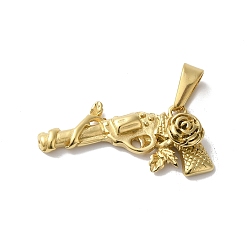 Золотой Вакуумное покрытие pvd 304 подвески из нержавеющей стали, пистолет с подвеской в виде розы, золотые, 17x35x7 мм, отверстие : 10x4.5 мм