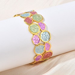Oval Разноцветные латунные эмалированные браслеты-манжеты для женщин, золотые, овальные, внутренний диаметр: 2.26x2.03 дюйм (5.75x5.15 см)