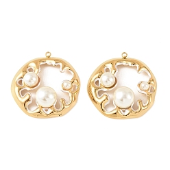 Настоящее золото 18K 304 нержавеющей стальной эмали подвески, подвески в форме цветочного кольца, абс пластик жемчуг, ионное покрытие (ip), долговечный, реальный 18 k позолоченный, 47x46x16 мм, отверстие : 2.7 мм