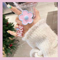 Бледно-Розовый 2шт. Цветочные и словесные кольца с красивой смоляной эмалью для женщин и девочек, розовый жемчуг, внутренний диаметр: 15~22 мм