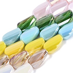 Mixed Color Electroplate Mixed Styles Glass Beads Strands, Twist, Faceted, Mixed Color, 13.5~14x8~8.5x5~6.5mm, Hole: 1~1.4mm, about 28~30pcs/strand, 15.55~16.54 inch(39.5~42cm)