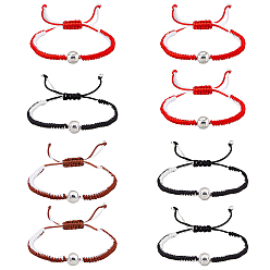 (52) Непрозрачная лаванда 4 наборы 4 цвета сплав бейсбол плетеные браслеты из бисера набор, регулируемые браслеты для пары из вощеного шнура для влюбленных лучших друзей, разноцветные, внутренний диаметр: 1-3/4~4 дюйм (4.6~10.25 см), 2 шт / комплект, 1 набор / цвет