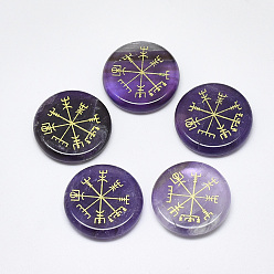 Аметист Природный аметист кабошонов, плоский круглый с нордическим языческим узором, 25x5.5 мм