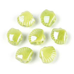 Зелено-Желтый Фарфоровые бусины ручной работы, формы раковины, яркие глазированный фарфор, зеленый желтый, 9.5~10x11.5~12x6~6.5 мм, отверстие : 1.6~2 мм
