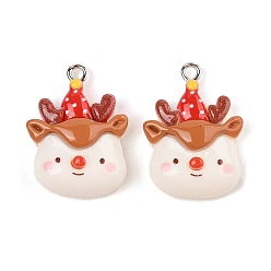 Другие Подвески из непрозрачной смолы на рождественскую тематику, с железной платиной петлей, лось, 25x18.5x8.5 мм, отверстие : 2 мм
