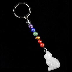 Хрусталь Брелок с кристаллами кварца, с кварцевым резонатором, аметист, ляпис, авантюрин, красный агат, красная яшма, кошка, 11 см