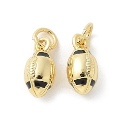 Rugby Латунь эмаль подвески, стойки покрытие, без кадмия и без свинца, долговечный, реальный 18 k позолоченный, с целью перехода в кольце, регби, 13x5.5x6.5 мм, отверстие : 3 мм
