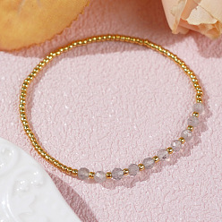 Золотистый Эластичные браслеты из стеклянного бисера и натуральных драгоценных камней для женщин, золотые, 6.30 дюйм (16 см)