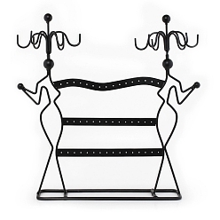 Черный Стойка для хранения женских железных сережек, держатель для трехслойного ожерелья, подставки для хранения ювелирных изделий, чёрные, 35.5x15.2x34.2 см