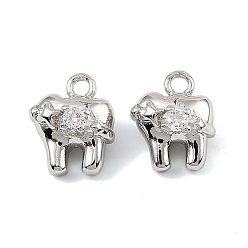 Платина Латунные микро проложить кубического циркония прелести, зуб, платина, 11x9.5x7.5 мм, отверстие : 1.6 мм