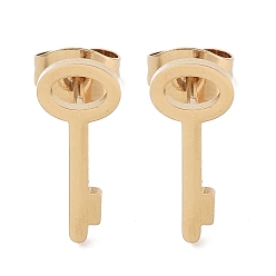 Key PVD Vacuum Plating 304 Stainless Steel Stud Earrings for Women, Golden, Key, 14x6x1mm