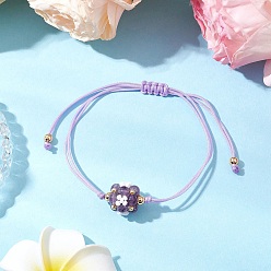 Аметист Натуральные аметистовые плетеные браслеты из бисера, со стеклянными бисеринами, цветок, внутренний диаметр: 3-1/2 дюйм (9 см)