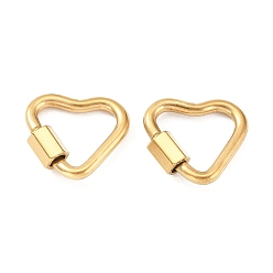 Сердце 304 карабин с замком из нержавеющей стали, реальный 18 k позолоченный, ионное покрытие (ip), сердце, 14.5x16x2 мм