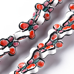 Оранжево-Красный Бусины из фарфора и керамики ручной работы, Famille выросли стиле, бабочка, оранжево-красный, 13.5x17.5x7 мм, отверстие : 2 мм, около 28 шт / нитка, 11.85~12.05 дюйм (30.1~30.6 см)