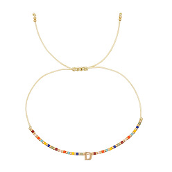 Letter D Браслеты с подвесками из латуни в богемном стиле, Браслеты из бисера и стеклянных бусин для женщин, буквы, золотые, Буква D, 11.02 дюйм (28 см)