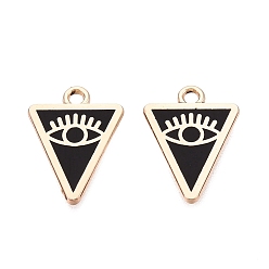 Negro Colgantes de la aleación del esmalte, triángulo y amuletos del mal de ojo, chapado en rack, dorado, negro, 17x12x1.5 mm, agujero: 1.6 mm
