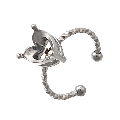 Нержавеющая Сталь Цвет Сердце 304 компоненты регулируемого манжетного кольца из нержавеющей стали, настройки зубчатых колец, цвет нержавеющей стали, лоток : 7.5x7.5 мм, Сердце: 9.5x9.5 mm